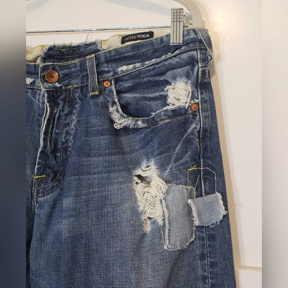 Guess Premium Distressed Patches Midrise Medium Rise Jeans Men's Size 34 X 33